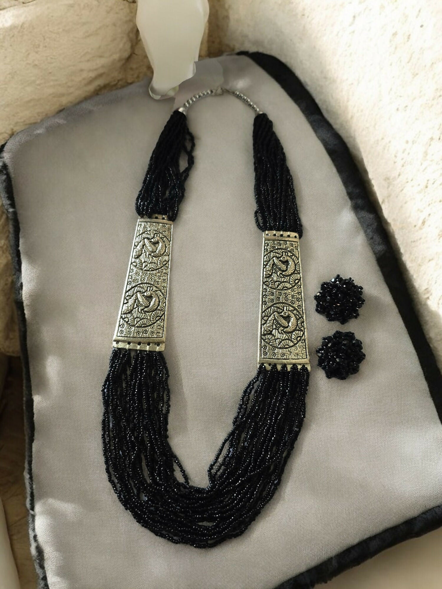 Inhanns Saree Shobha Statement Necklace & Earring Set - Black