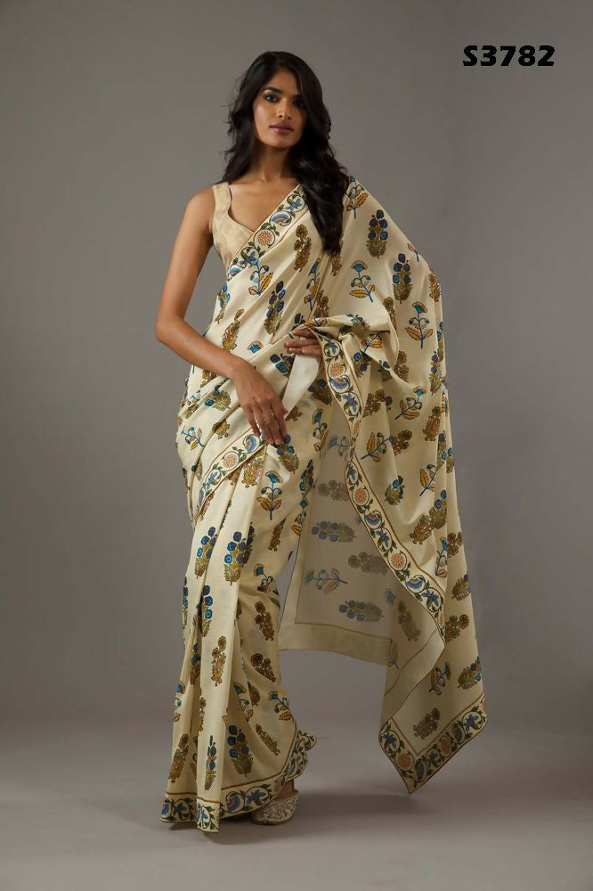 Beige Bright Moss Designer Digital Printed Party Wear Saree - Be Verly
