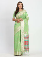 Shree Shyam Fashion Linen Cotton Light Green Saree - Distacart