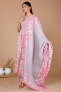 Miravan Women's Cotton Pink Floral Printed Straight Kurta Palazzo With Dupatta