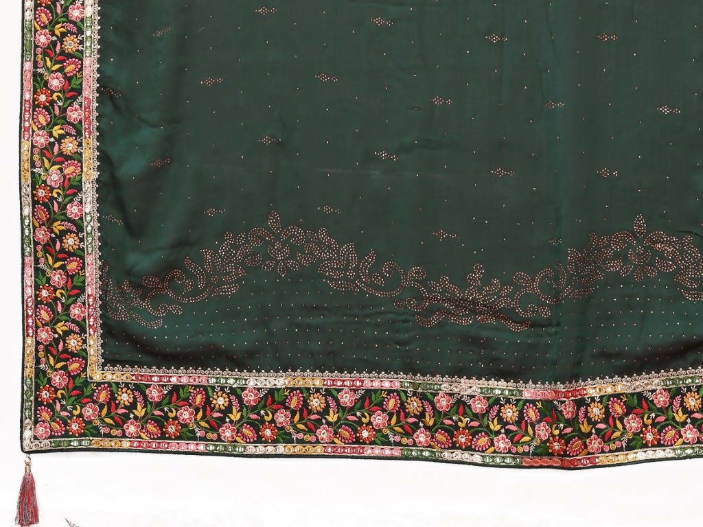 Green Silk Georgette Resham And Zari Embroidery Stone Handwork Saree - Norita Saumya