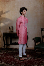 Falling Raw Silk Pink Prism Motif Kurta Set By Hilo Design