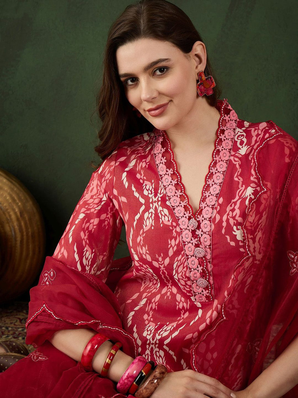 Sangria Printed Kurta & Trouser With Dupatta