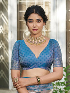 Shree Shyam Fashion Cream With Blue Silk Blend Saree - Distacart