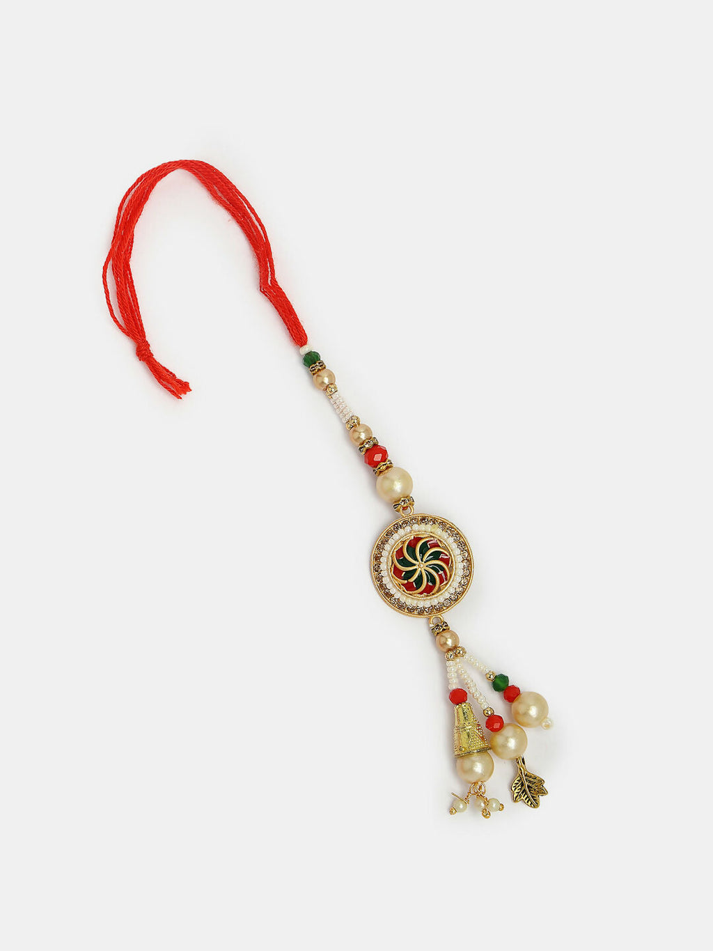 NVR Women & Men Set of 2 Gold-Toned Stone-Studded & Beaded Bhaiya Bhabi Rakhi With Roli Chawal - Distacart
