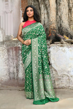 Joban Fashion Green Pure Crepe Pure Handloom Banarasi Silk Saree