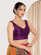 Joban Fashion Wine Mulberry Silk Padded Blouse With Round Neck Sleeveless - Distacart