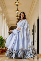 Teeya Creation Lavender Chinnon Heavy Work Long Wedding Gown - Distacart