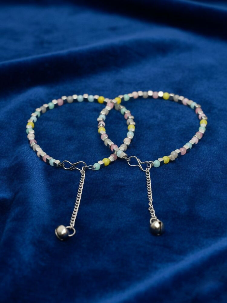 NVR Women Silver Plated Multicolour Artificial Beads Anklet