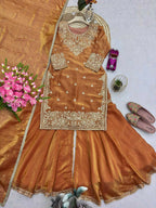 Teeya Creation Goldern Fendy Silk Embroidery Work Designer Wedding Wear Palazzo Suit - Distacart