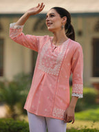 Juniper Women's Peach Cambric Floral Printed Tunic - Distacart