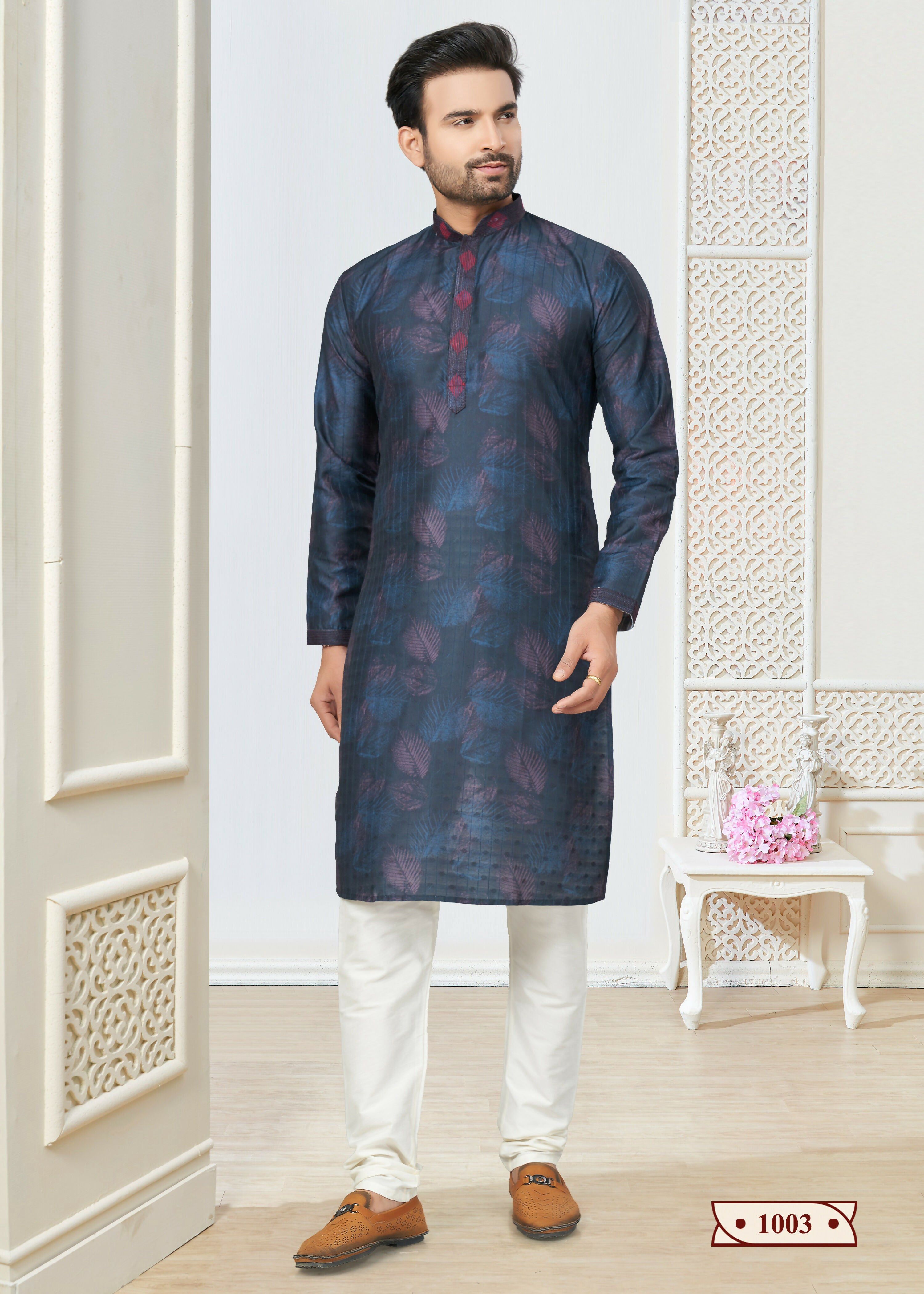 Joban Fashion Men's blue Cotton printed Kurta Pyjama set