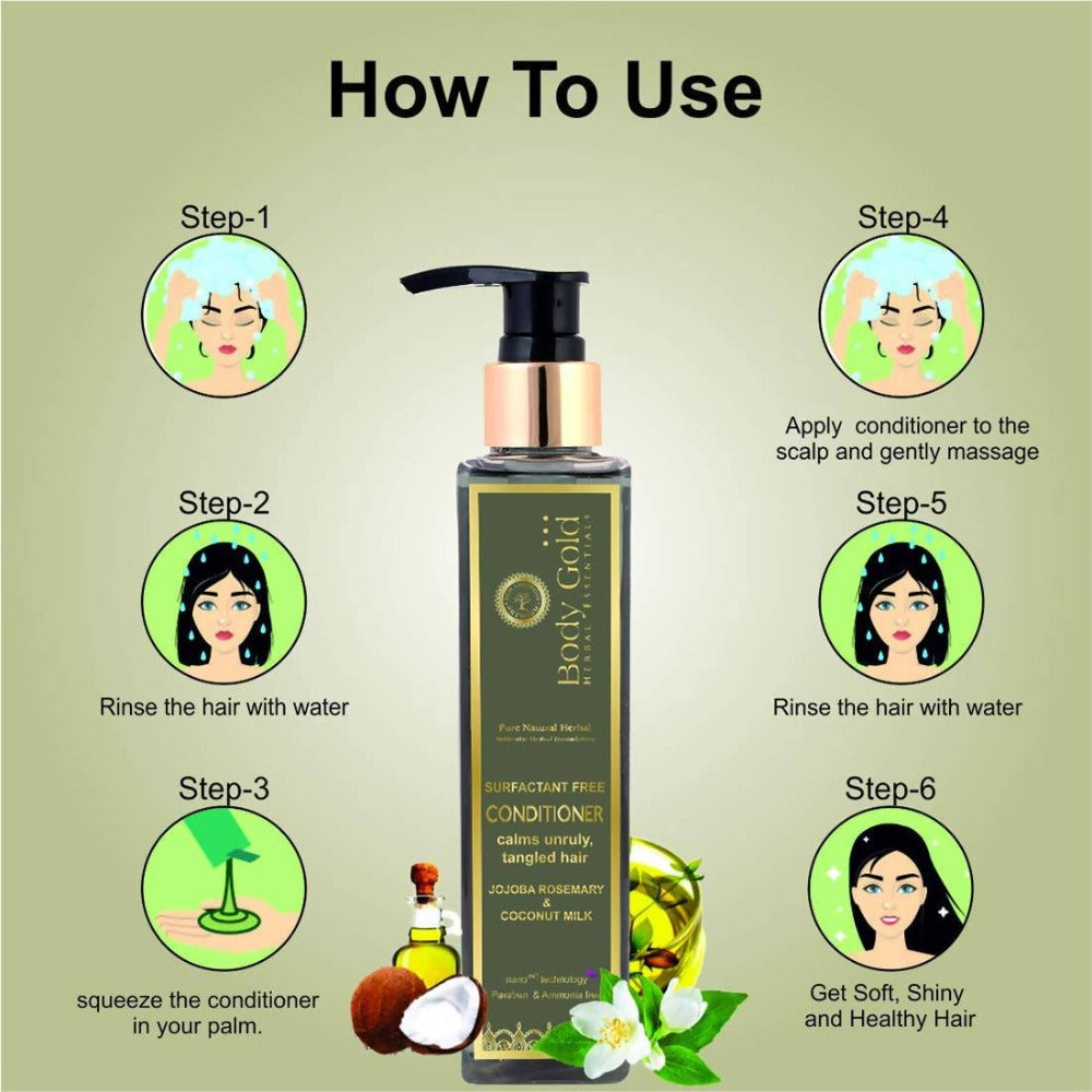Body Gold Conditioner Clams Unruly Tangled Hair With Jojoba Rosemary & Coconut Milk