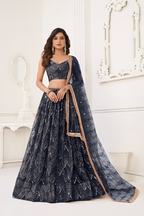 Eilara Glamorous Black Net With Sequins And Thread Embroidery Real Mirror Work Lehenga Choli For Wedding