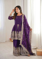 Teeya Creation Purple Color Fendy Satin Silk Embroidery Work party Wear Salwar Suit - Distacart