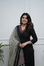 The52 Black Women's Gorgeous Parampara Fabric Embroidered Work Straight Kurta Palazzo and Dupatta Set - Distacart