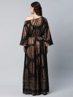 Ahalyaa Womens Black Crepe Copper Foil Printed Maxi Dress - Distacart