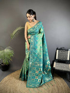 Joban Fashion Turquoise Geometric Pattern Soft Silk Patola Saree - Distacart