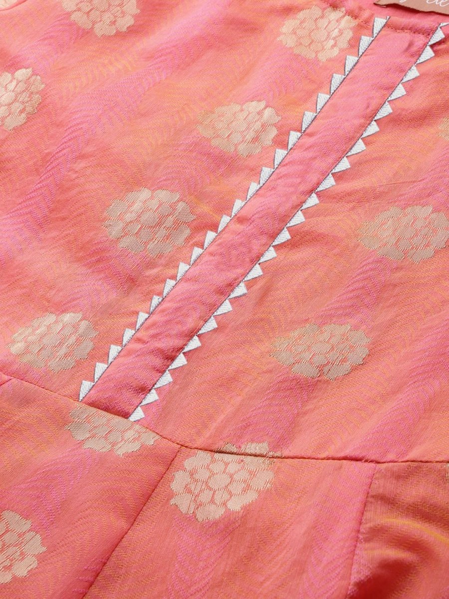 Ahalyaa Women Peach Chanderi Jacquard Woven Dress