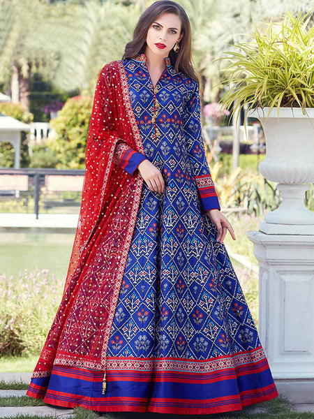 Partywear Designer Royal Blue Heavy Soft Killer Silk Salwar Suit - Anbazaar