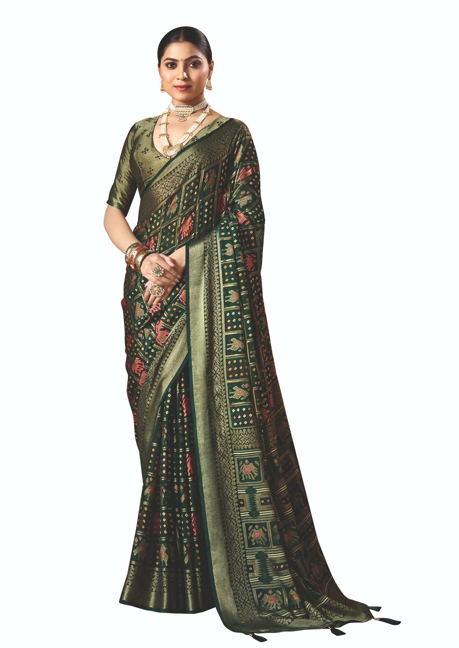 Joban Fashion Bottle Green Dull Moss Brasso Saree - Distacart