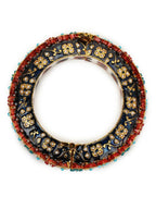 Gold-Plated Blue White Kundan Studded Pearls Beaded Bangle - Ruby Raang - Distacart