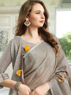 Shree Shyam Fashion Linen Light Beige Saree - Distacart