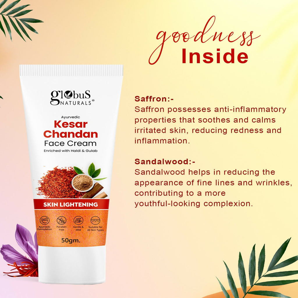 Globus Naturals Daily Glow Kesar Chandan Face Cream with SPF, Skin Lightening Formula For All Skin Types - Distacart