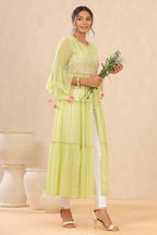 Juniper Women Green Chiffon Embroidered Tiered Kurta - Distacart