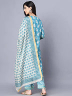 Myshka Women Blue Ethnic Motifs Printed Kurta with Trousers With Dupatta - Distacart