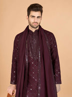 Vastranavya Maroon Exclusive Festival Wear Viscose Silk Thread & Sequence Embroidered Work Kurta with Dupatta