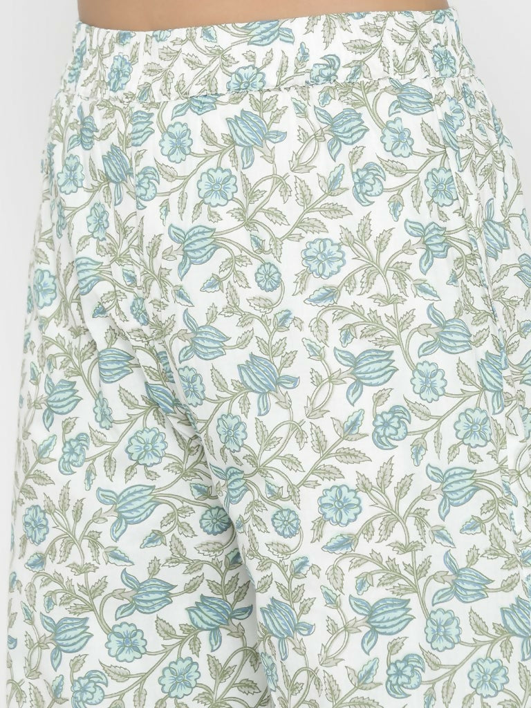 Miravan Women's Floral Jaipuri Cotton Kurta Palazzo With Tassel Set