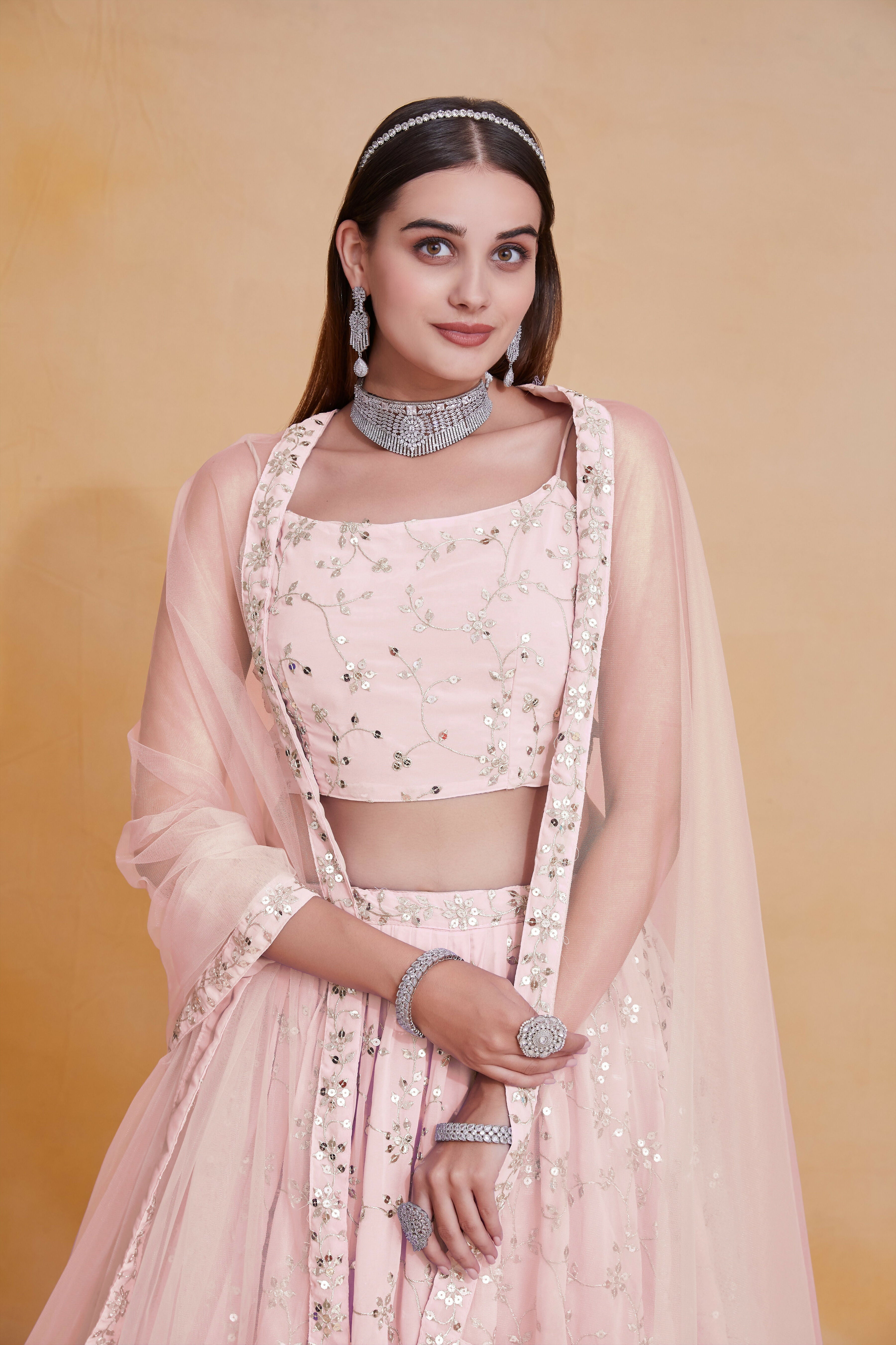 Skyblue Georgette Zari,Sequence Embroidery Work Lehenga Choli - Jihu Culture