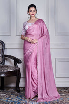 Morchari Purple Chiffon Hand Embroidery Saree And Stitched Blouse - Distacart