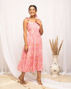FIORRA Women's Peach Cotton Floral Printed Western Dress - Distacart