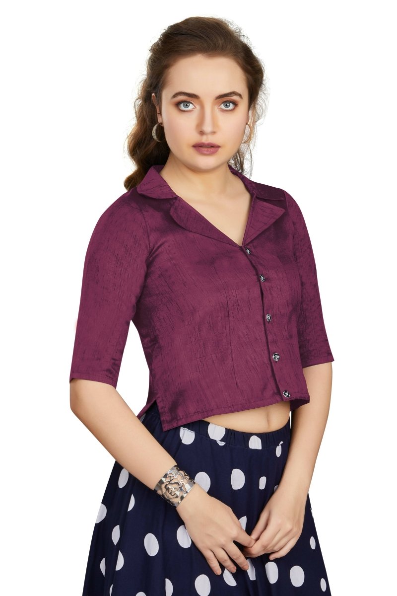 Aastha Fashion Women's Women's Wine Art Silk Button Readymade Blouse