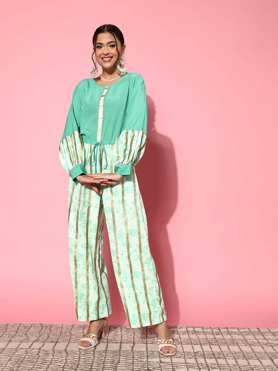 Ahalyaa Women Gorgeous Green Printed Once Upon a Sleeve Jumpsuit - Distacart