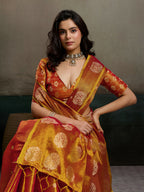 Shree Shyam Fashion Orange Tissue Silk Saree - Distacart