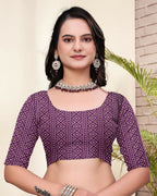 Prime Volt Mal Cotton Mustard Purple Ethnic Printed Saree with Designer Blouse Piece - Distacart