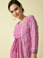 Myshka Women's Pink Floral Printed Gown Dress - Distacart