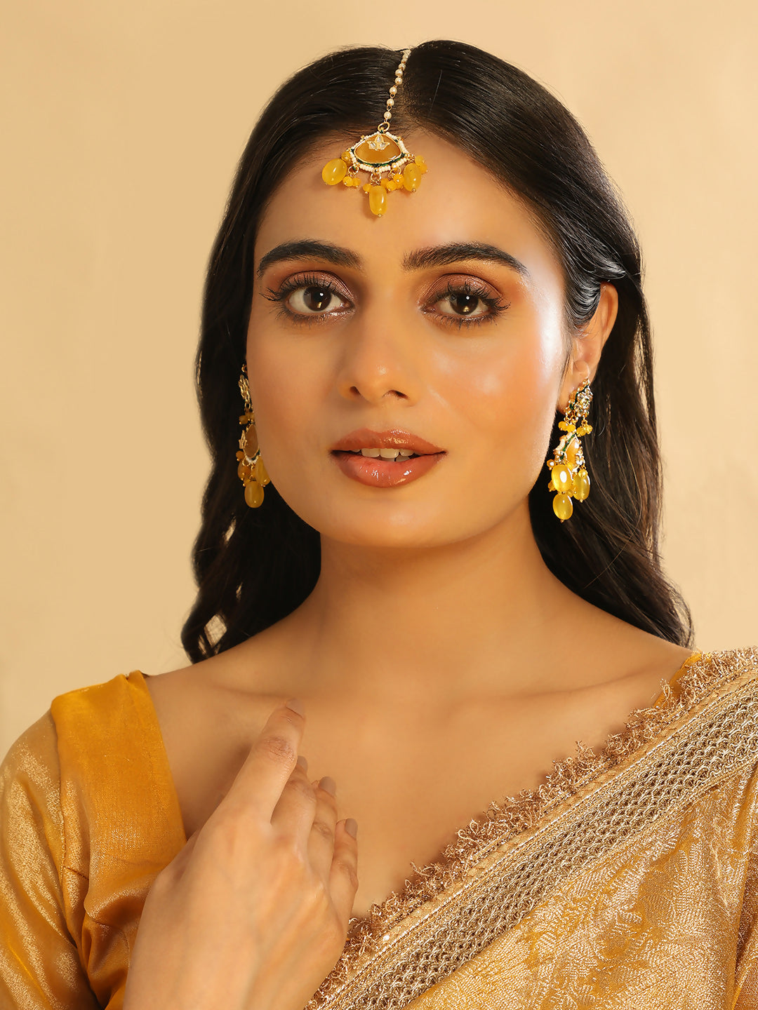 Nuyug Amber Glory Ethnic Earrings & Maang Tikka Set - Distacart