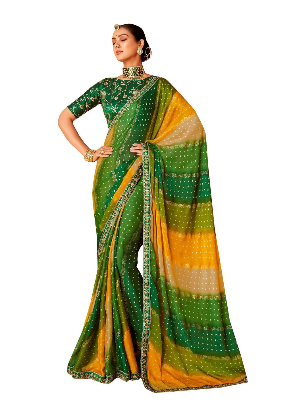 Joban Fashion Dola Silk With Zari Border Shaded Multi Color Work Saree