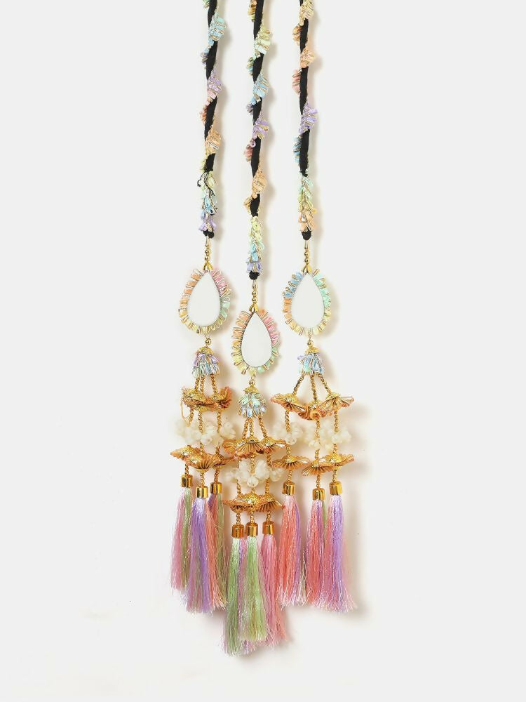Ruby Raang Colorful Gota Pati Work And Colorful Pastel Hues Threadswith And Black Thread & Mirros