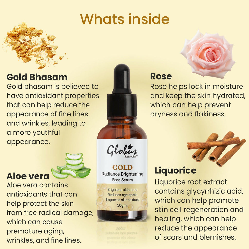 Globus Remedies Gold Radiance Anti Aging Face Serum, For Skin Lightening & Dark Spots Removal - Distacart