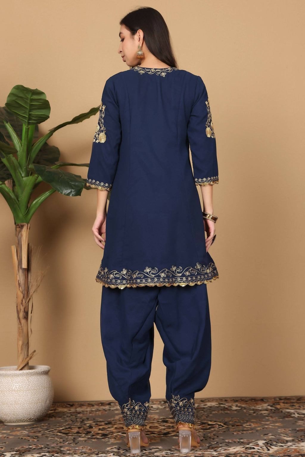 Joban Fashion Navy Blue Georgette Kurta Set - Distacart