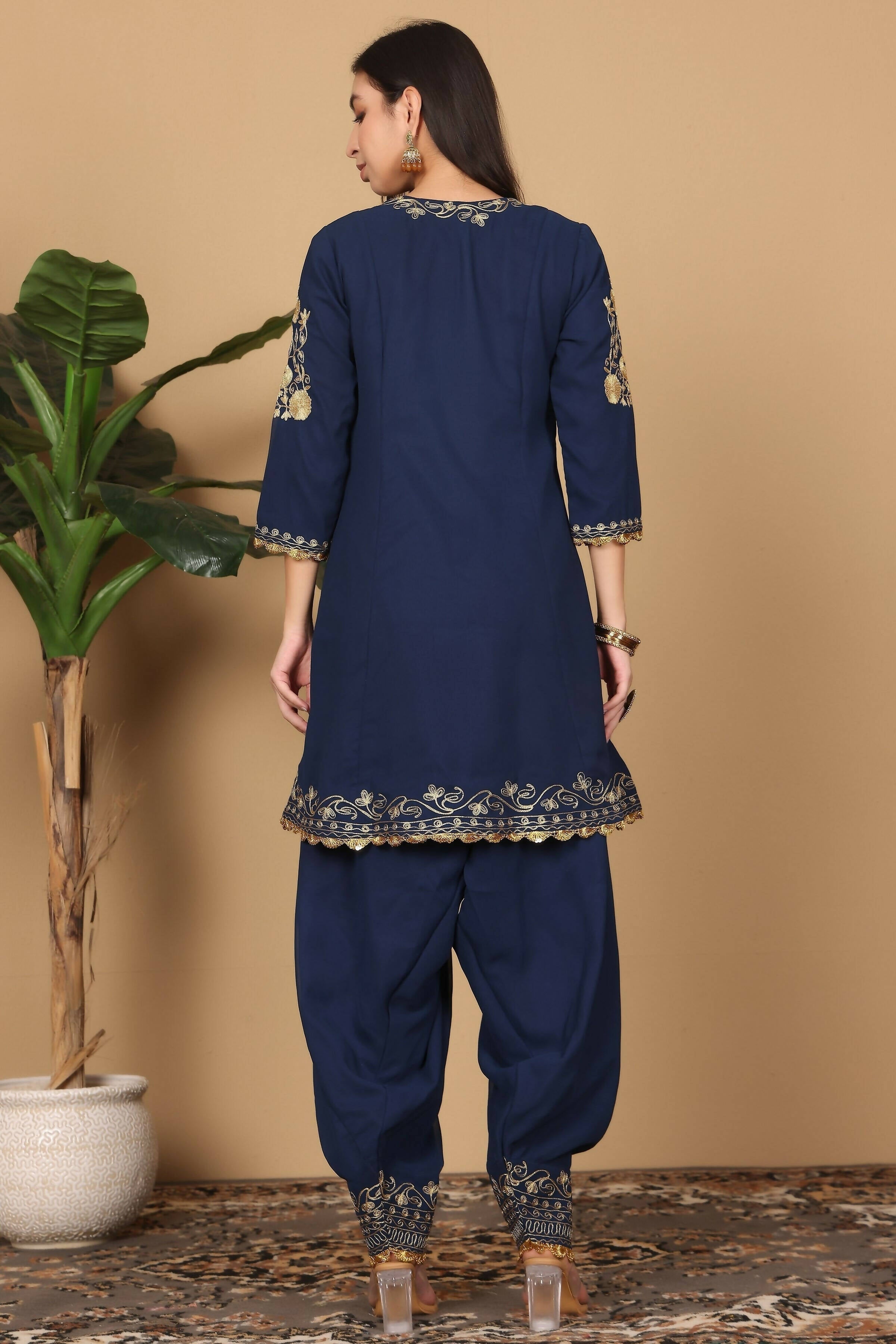 Joban Fashion Navy Blue Georgette Kurta Set - Distacart
