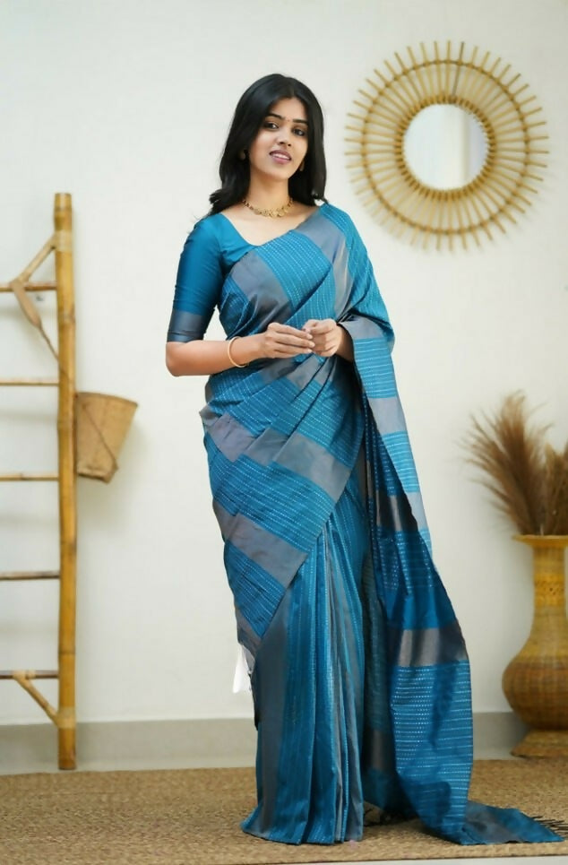 Partywear Designer Sky blue Banarasi Silk Fancy Saree - Starwalk