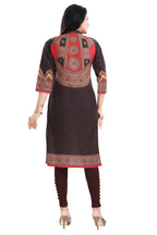 Snehal Creations Bombastic Brown Designer Digital Print Cotton Slub Fabric Long Kurti Tunic - Distacart