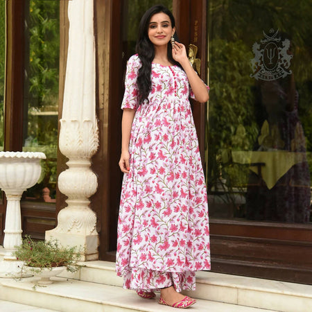 PartyWear Designer White And Pink Pure Maslin Plazzo Suit - Anbazaar