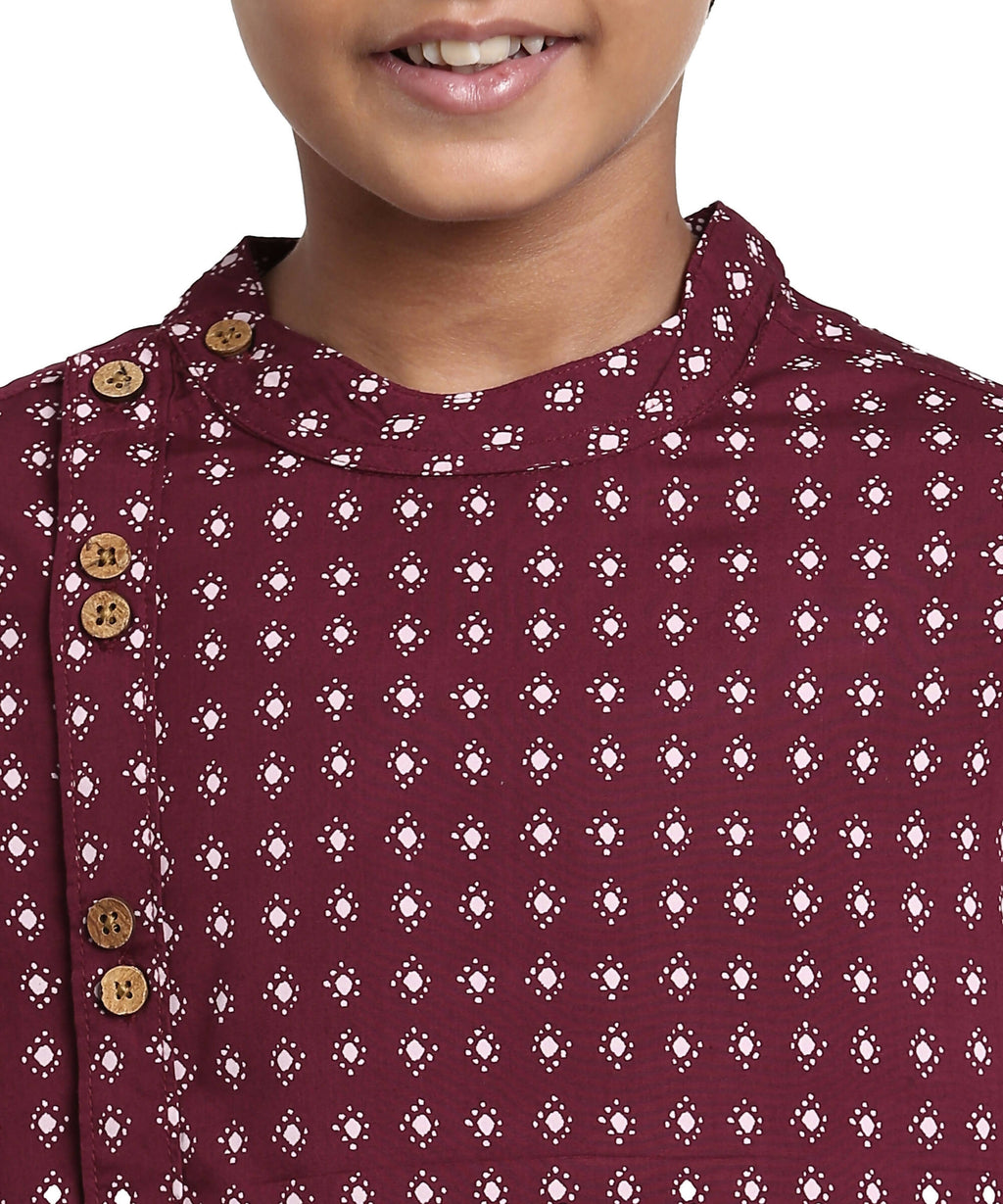 Manet Boys Full Sleeves Dot Printed Ethnic Shirt - Maroon